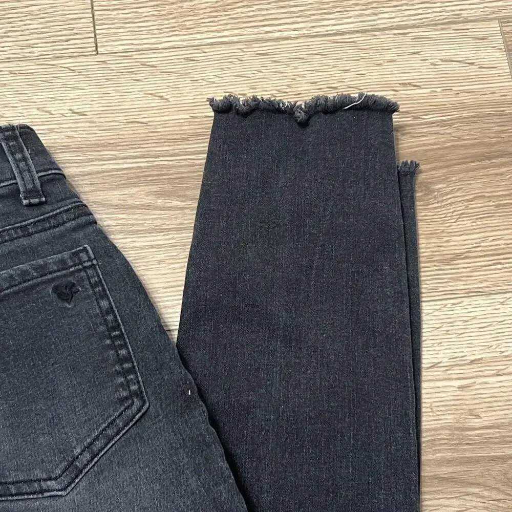 Justice Girl’s Black Washed Distressed Slim Ankle Length Jeans Size 14 (A32)